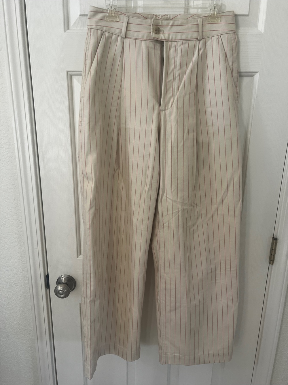 Banana Republic Cream Pinstripe Chinos with Red Stripes